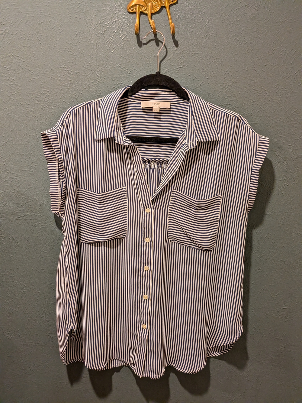 LOFT Blue and White Striped Button-Up Blouse